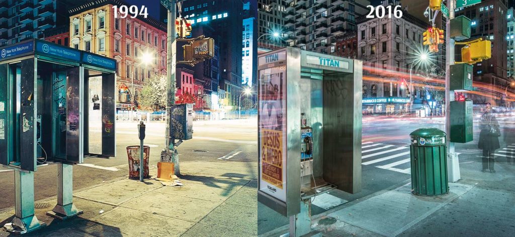 Zwei Bilder von der Kreuzung East 23th Street und 3rd Avenue nebeneinander gestellt. Das Erste aufgenommen 1994, das Zweite von 2016.